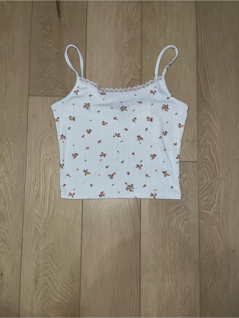 Ambiance White Floral Ribbed Lace-Trim Cami